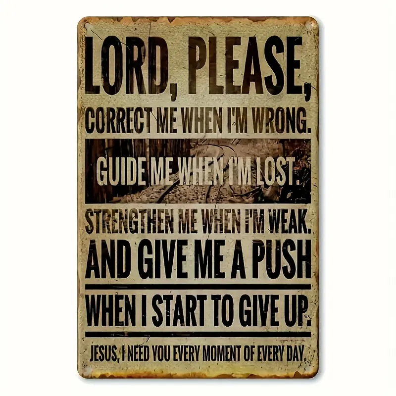 1pc 8*12 in Vintage Religious Wall art Decor Metal Sign "Lord Please" - Inspirational Christian Prayer Plaque with "Guide Me When I'm Lost" Verse, Rustic Farmhouse Style for Home