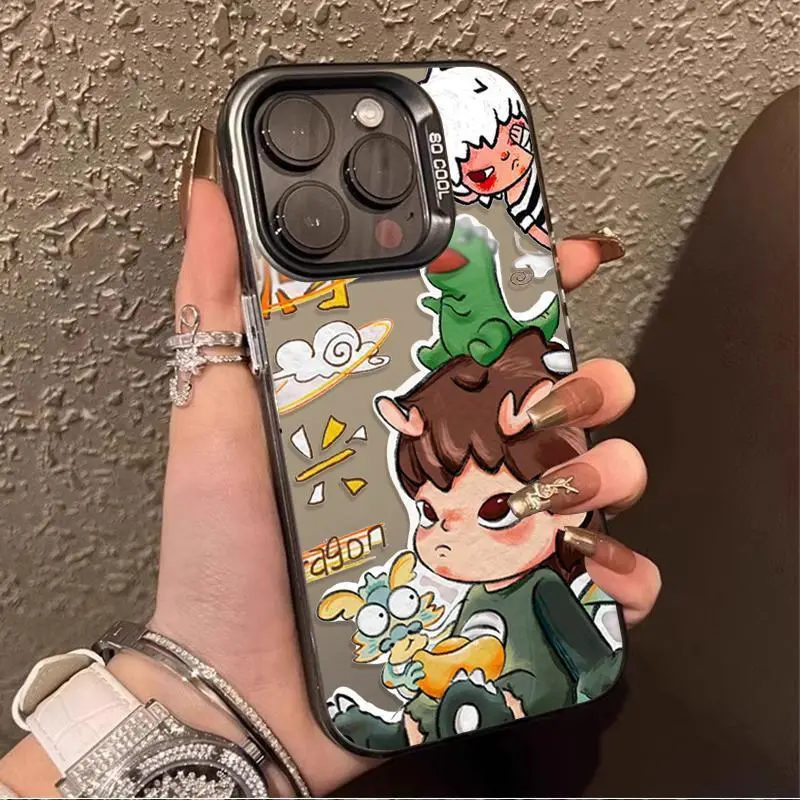 Cartoon Destruction Hirono Plating Aesthetic Smartphone Case - Shockproof Bumper Cover for iPhone 17 Pro Max, 16 Plus, 15, 14, 13, 12, 11 - Protective for Handheld Cellphone Devices