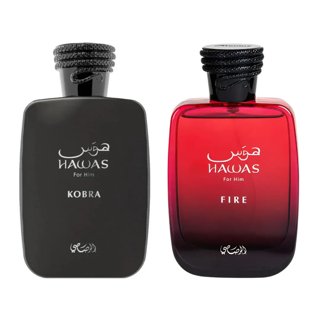 Rasasi Men's Hawas Kobra & Hawas Fire Dual Fragrance Bundle Set - 2-Bottle Spicy Zesty Multi-Scent Fragrances for Beauty & Personal Care, Multi-Scent Men's Fragrance