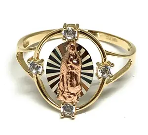10k Solid Gold Tri-Color Virrgin Mary CZ Ring (FC 19)