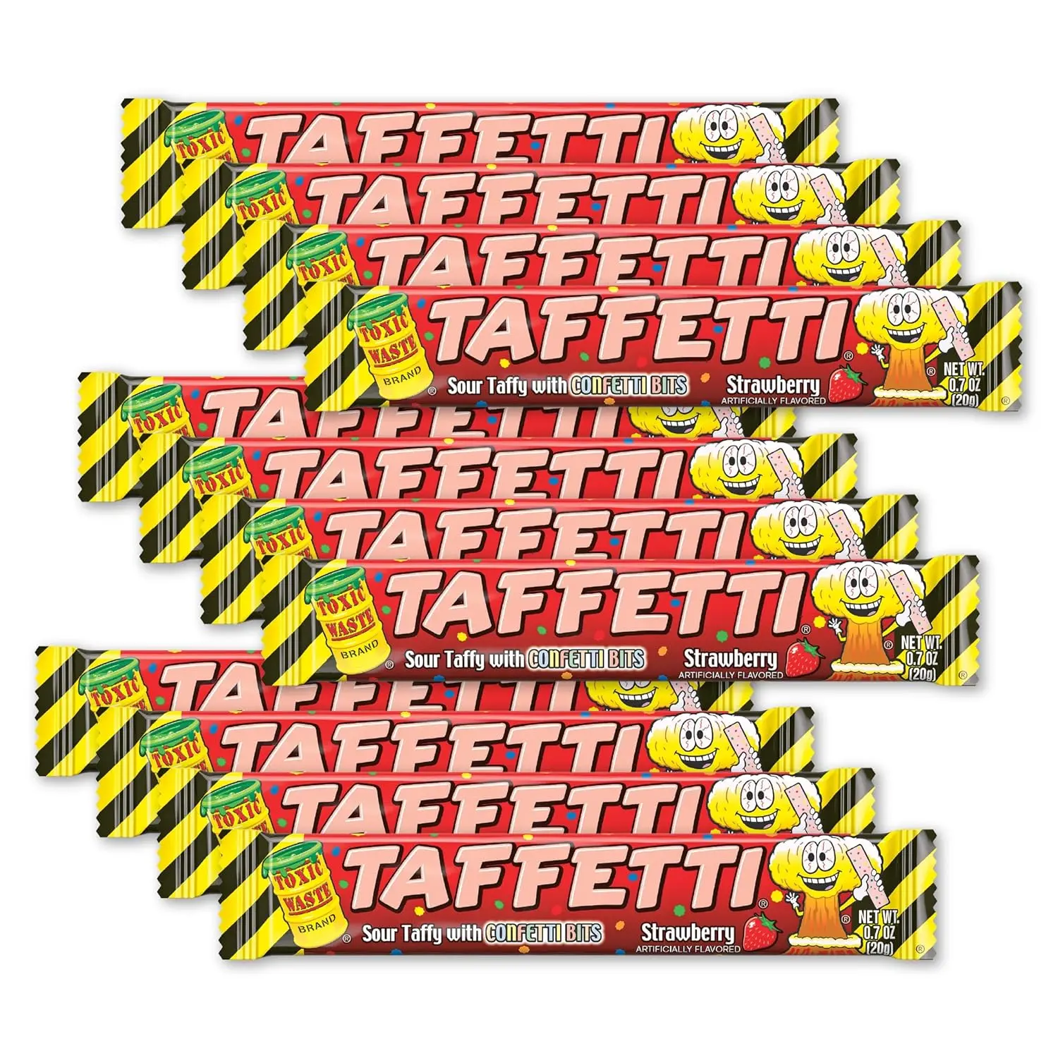 TOXIC WASTE - TAFFETTI - Strawberry Sour Taffy with Crunchy Confetti Bits – Extreme Sour Chewy Candy – Novelty Fun Snack for Kids & Adults – 2.5 oz