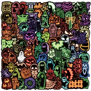 100pcs Cartoon Neon Halloween Stickers, Skull Decal, Side Decals, Suitable for Scrapbooks, Diaries, Laptops, Water Bottles, Cars and Other Faith-based Designs, Gifts with Positive Messages, Premium Skull Stickers