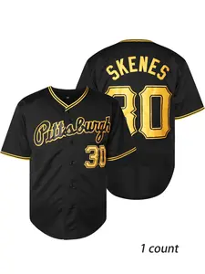 Men's Letter Embroidery Baseball Jersey, Casual V Neck Breathable Baseball Top for Daily Wear, Men's Sportswear for Summer