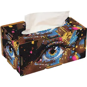DIY Diamond Painting Art Kit Tissue Box Wooden Napkin Holder Diamond Art Tissue Storage Box Home Dining Living Room Table Top Decoration