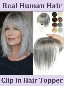 Natural Human Hair Top Closure 8-14 Inches, 5x9cm Bottom Net, Realistic Scalp Match, French Air Bangs, Suitable for Women