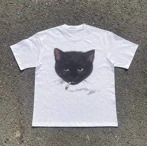 Y2k Smocking Cat T-Shirt, Unisex Vintage Graphic Tees Gothic Grunge Y2k Emo Scene Amity Affliction Style Clothes Men Women Streetwear Menswear Top S-5XL