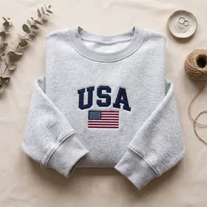 Embroidered USA Flag Sweatshirt – Comfortable Cotton Blend Crewneck