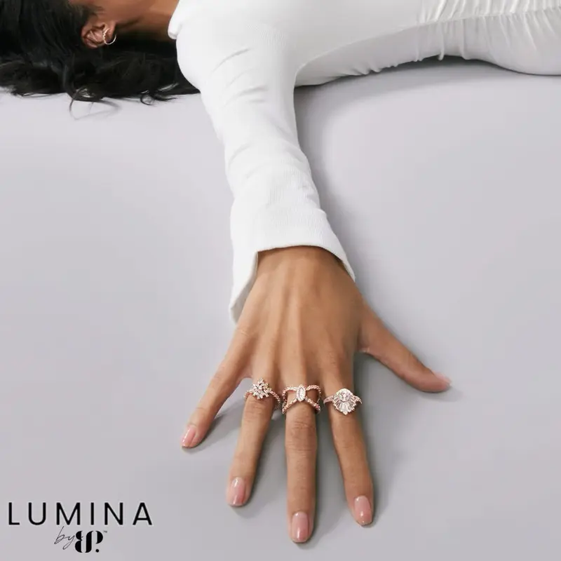 BOMB PARTY Lumina "Home Reveal" Collection Cubic Zirconia (CZ) Rings - Delicate settings, 4 Platings, Ring Stack, Casual Wear, Four Plating