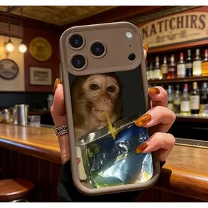 Juice-Drinking Monkey iPhone Case - Summer Drop Protection Case Compatible with iPhone 17/16/15 Pro Max| Full-Edge Protection Design