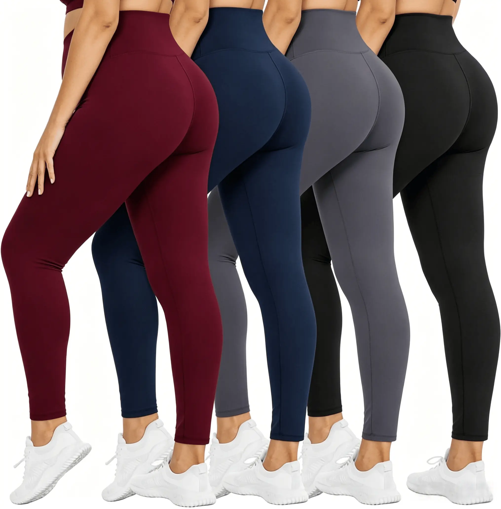 4-Pack Womens Seamless Yoga Leggings with Side Pockets High Rise Peach Hip Lift 4 Way Stretch Opaque Fitness Pants Casual Athleisure Full Length Tights gym woman Women's Fleece-Lined Thermal Leggings