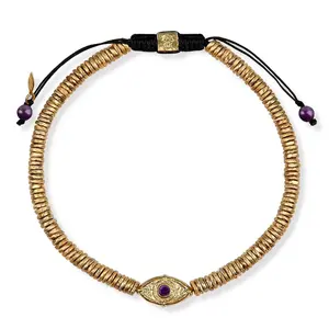 Calming Reflection - Evil Eye Amethyst Gold Heishi Bracelet