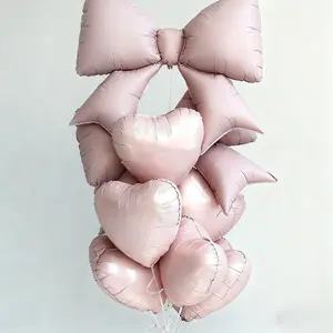 Heart Balloon Set with Bowknots, Helium Filled Aluminum Foil Decorations for Weddings Birthdays Valentine's Day Parties Christmas, Heart Shaped Balloons