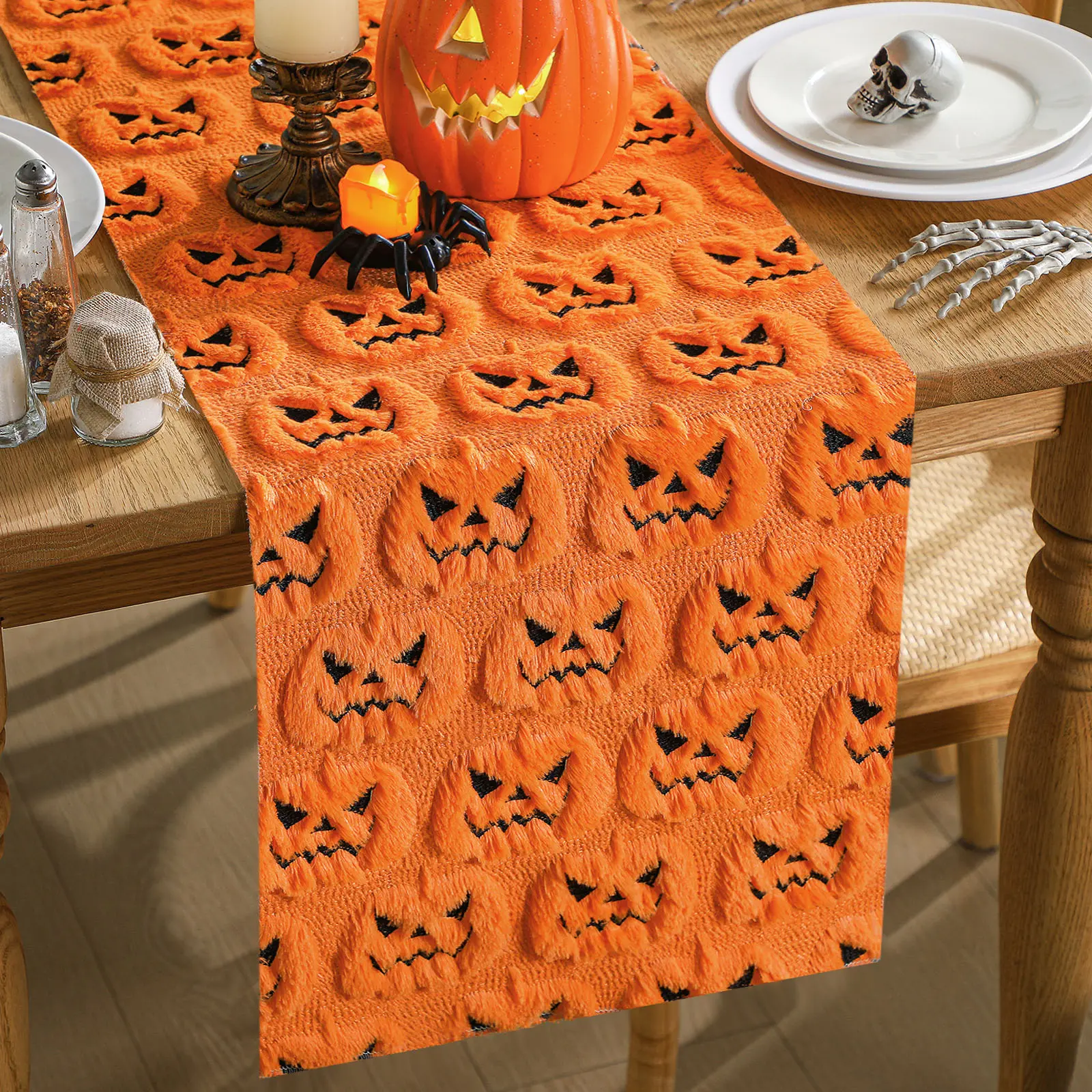 Halloween Table Runner Spooky Season for Fall Decor Halloween Decor, Plush / Embroidery  / Code Orange Pink Ghost Pumpkin Mapel Tablescape Settings Decor for Home Halloween Kitchen Party Dinner Table Decor Coffee Table Mantel Cover Christmas Decor