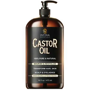 Infina Essentials Castor Oil for Hair & Skin 16 fl oz - 100% Pure & Natural, Nourishing & Revitalizing, Moisturizing & Strengthening - Haircare