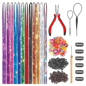 Dazzling Hair Tinsel Kit (48 inches) - 12 Colors, 2800 Strands, Heat-Resistant Fairy Hair for Women, Girls, & Kids - DIY Hair Extensions