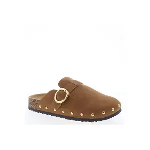 Tan Nubuck Studded Clogs