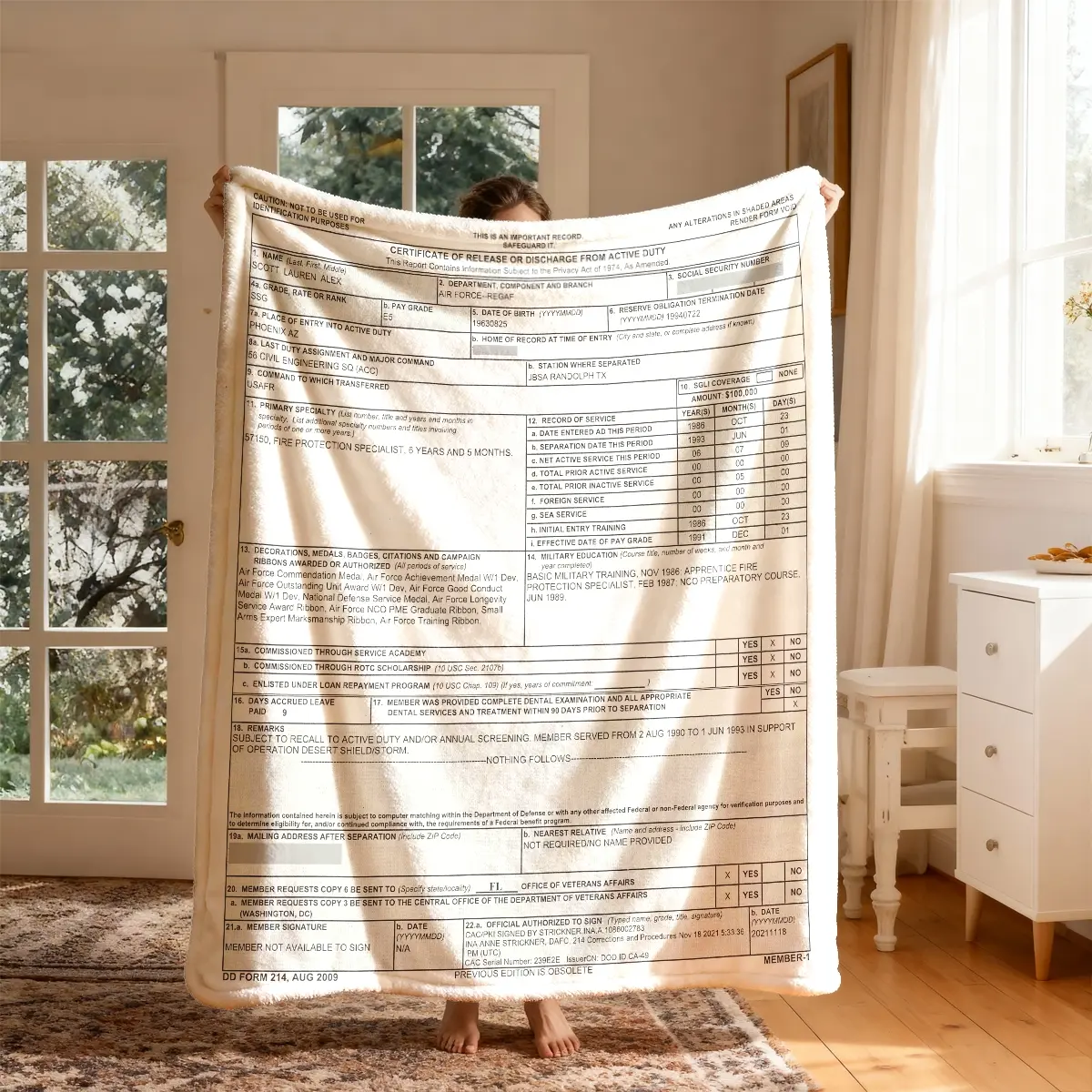 Military DD Form 214 Retirement Blanket, Large Soft Flannel Throw, Soft Warming Blanket, Soft Throws Blanket, Soft Blankets, Perfect for Bed Sofa Office Camping Travel, Winter Gift