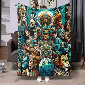 Aztec Pattern Blanket, Ethnic Style Throw Blanket, Air Conditioning Blanket, Multifunctional Blanket for Home and Camping