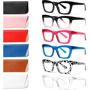 6 Pack Oprah Style Reading Glasses for Women Blue Light Blocking Computer Square Readers with Spring Hinge (Mix Color, 1.75, x)