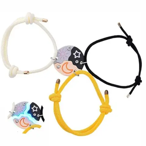 Women's 3-Piece Moon & Star Magnetic Adjustable Puzzle Bracelets - Rhinestone Sparkle, Geometric Stacking, Magnetic Clasp, Ideal for Anniversary, Birthday Gifts, Unisex Friendship Costume Jewelry