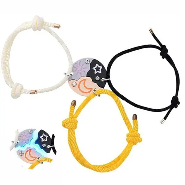 3-Piece Sun Moon Star Magnetic Adjustable Puzzle Bracelet Set - BFF Friendship Jewelry with Rhinestone Detail, Magnetic Clasp, Friendship Bracelets Patterns - Ideal Gift for Best Friends (Birthday, Anniversary)