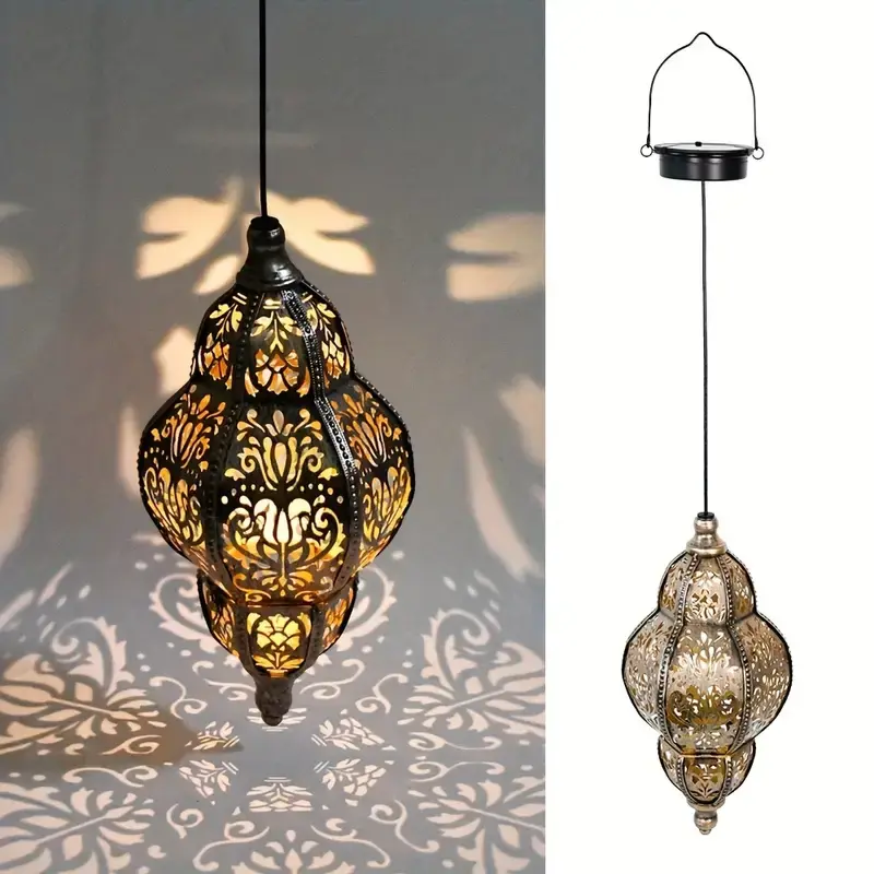 Moroccan Style Metal Solar Lantern - Outdoor Hanging Candle Holder, Easy to Install, Solar-Powered Garden Lighting, Patio Lighting, Enhances Aesthetic Appeal for Outdoor Decor (Garden, Terrace)