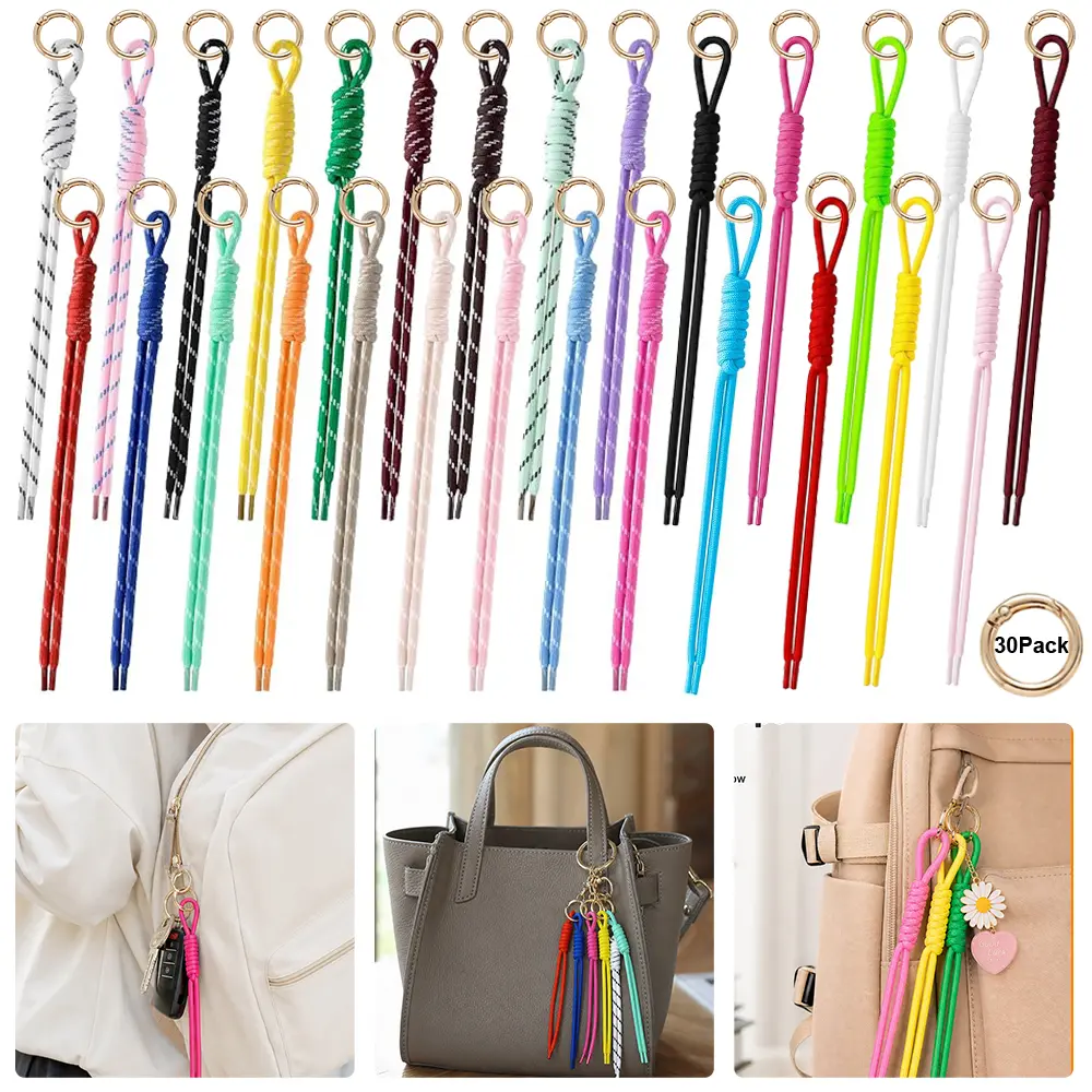 1Set Rope Keychain, Paracord Bag Charm, Colorful Braided Nylon Rope Cord Charms for Backpack Purse Handbag Decoration Accessories
