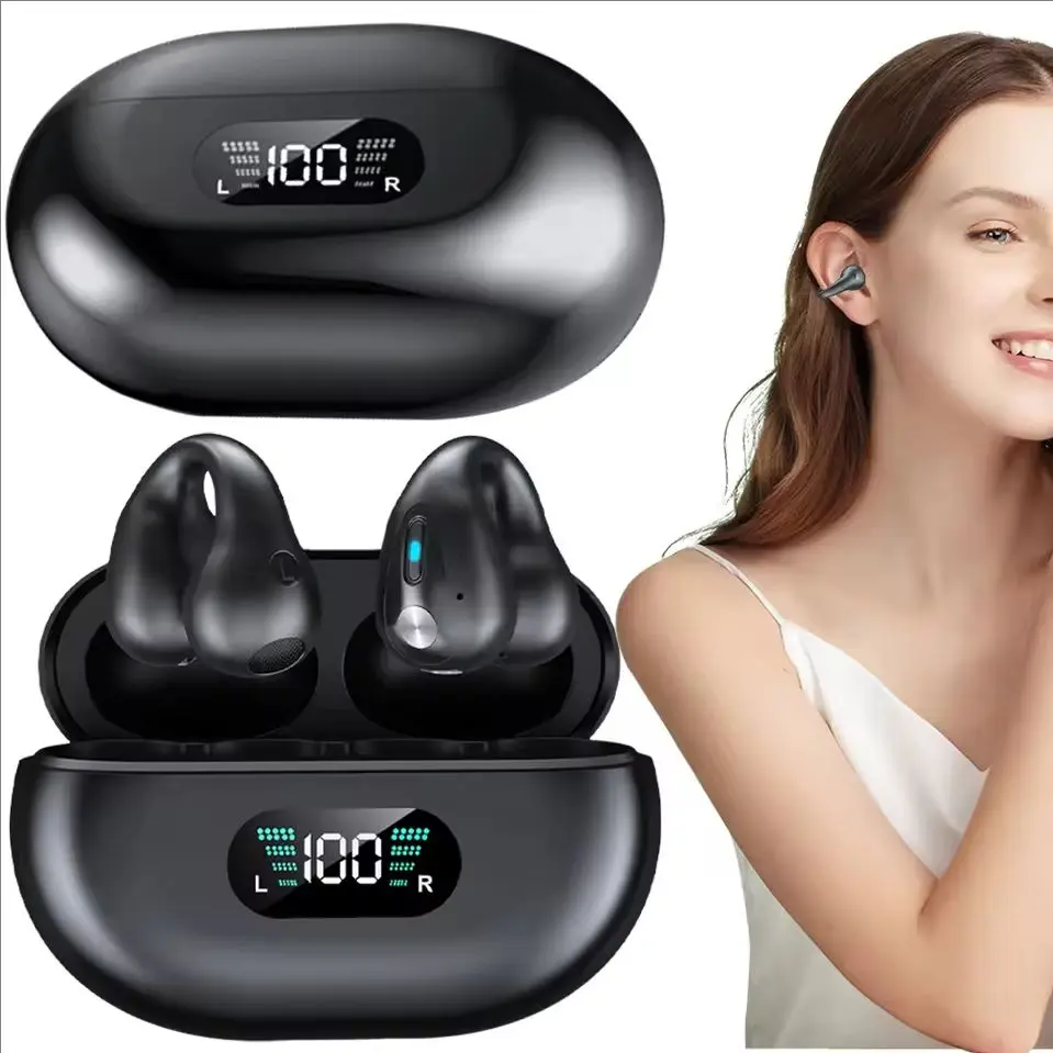 Wireless ear clip-on headphones (Bluetooth), 2026 new mini open-ear wireless Bluetooth headphones, waterproof wireless headset for sports running (ear earring/earphone) (black)