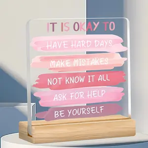 1pc Pink Clear Acrylic with Base Inspirational Desk Decor, Acrylic Plaque Sign - A Motivacional Office Gift for Women Offering Positive Affirmations "Tough Days Don't Matter" and "Be Yourself,  Christmas Decor