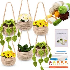 [Limited time deal] Crochet Kit for Beginners, 6 Hanging Potted Plants Crochet Kit, Beginner Crochet Kit for Adults with Step-by-Step Instructions & Video Tutorials DIY Knitting Supplies