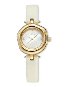Ettika Open Circle Leather Watch – 24k Gold Plated, Vanilla Leather Strap, Mother-of-Pearl Dial, Japanese Quartz