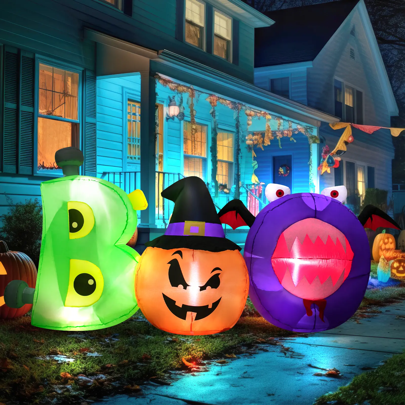 Classic 8 FT PVC Giant Ghost Inflatable Outdoor Holiday Decoration with Built-in LED Ball Lights, Festival-Inspired Blow-Up Ornament for Garden, Festive Party Home Supply, Halloween Decorations, Party Decoration Supplies, Lighted Party