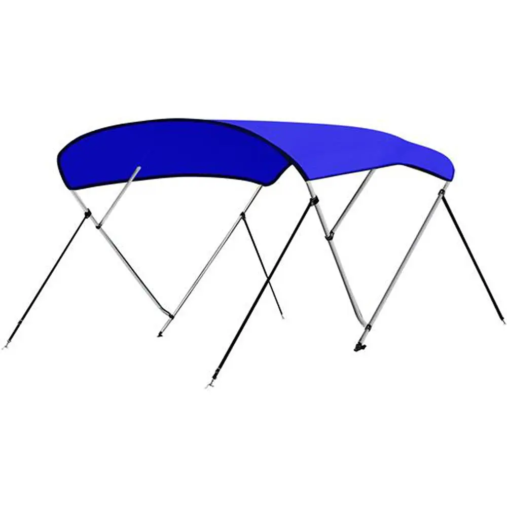 Universal 4 Bow Bimini Top Boat Cover, 96" L x 79-84" W x 54" H, Marine-Grade 600D Polyester Canvas, Waterproof & UV Resistant with 1" Aluminum Frame, Rear Support Poles & Storage Boot for Boating, Blue, Boat Covers, Fits Most