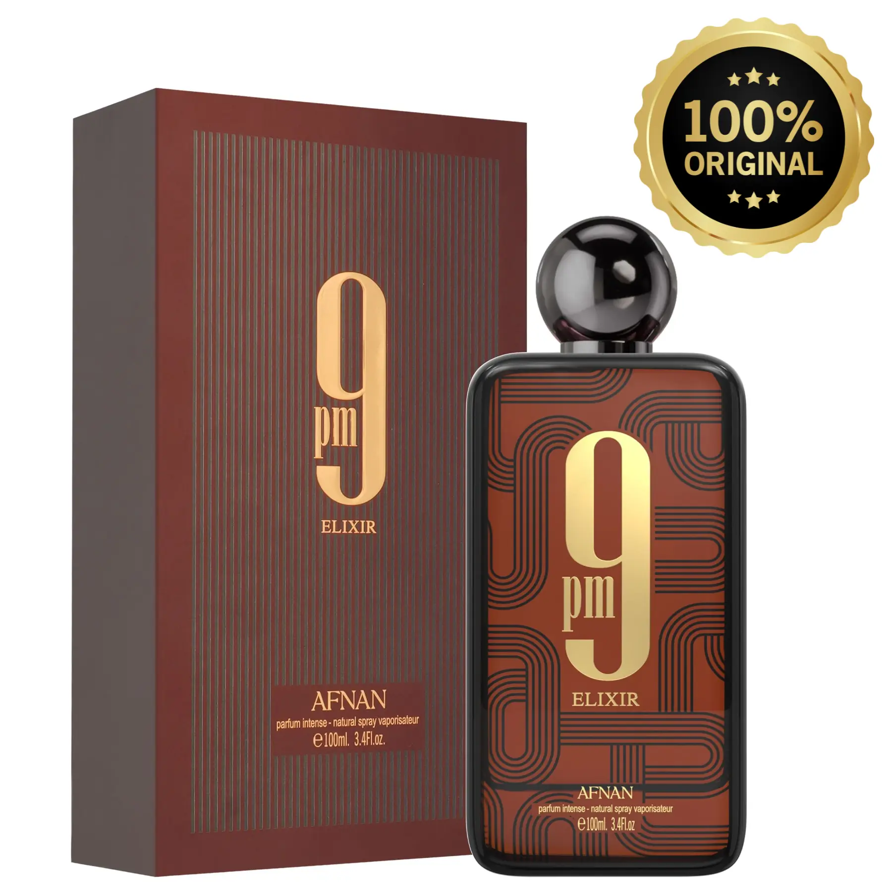 Afnan 9 PM Elixir Extrait de Parfum, 100ml Unisex Fragrance - Long-Lasting Woody Scent with Fresh Spicy Amber, Leather & Vanilla, Bottle, Edp