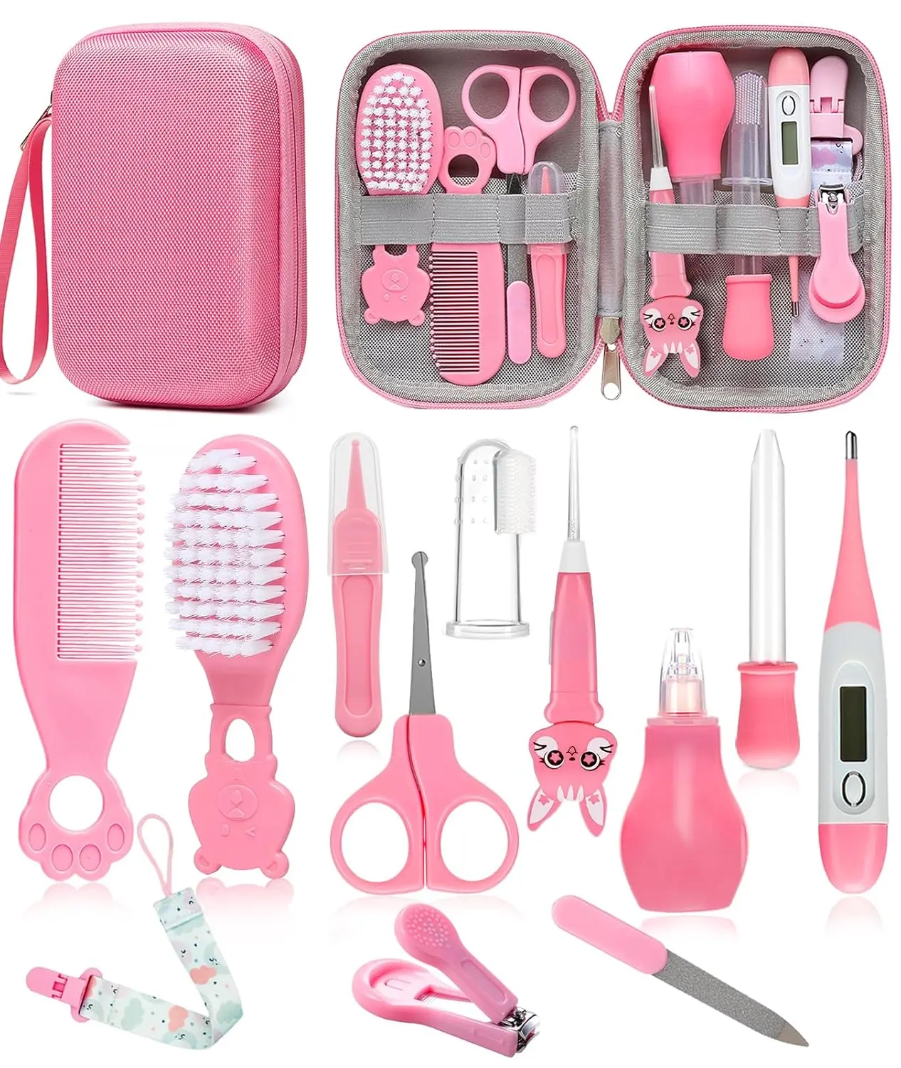 Baby Healthcare & Grooming Kit for Newborn, Baby Care Kit with Hair Brush Comb, Nail Clipper, Thermometer & Pacifier Clip, Newborn Essentials for Baby Girl Boy, Infant Nursery Safety Set