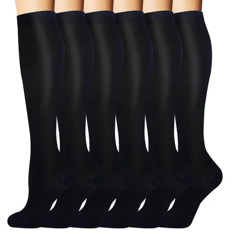MhzyCaus 6 Pairs Women's Solid Black Compression Calf Socks Airflow Flexible Secure Fit for Jogging Workout Practice Outdoor Training Compression Sock knee-high circulation