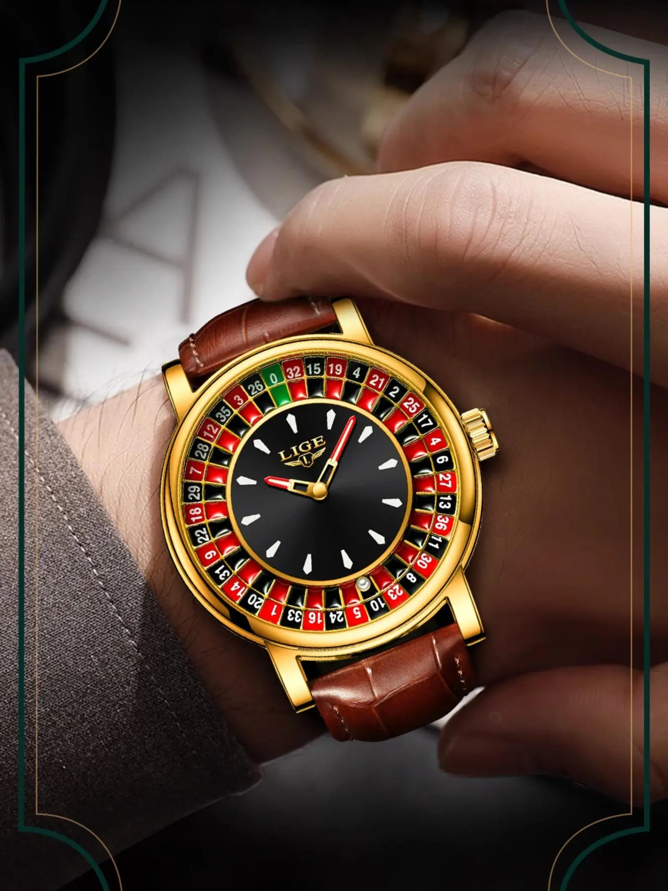 Men's Casual Round Dial Russian Roulette / 12 Zodiac Theme Interactive Analog Quartz Watch, Waterproof Wristwatch for Parties and Daily Wear
