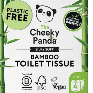 Bamboo Toilet Paper _ 4 Rolls with 200 Soft Sheets Each _ Strong 3 -Ply Bamboo Tissue Paper _ Plastic Free Packaging