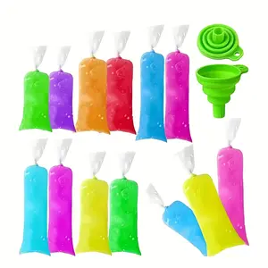100/200pcs Juice Ice Pop Bags, Summer Kitchen Essential Food Grade Ice Pop Bags, Foldable Funnel DIY Disposable Self-Seal Ice Cream Popsicle Bags, Ice Cream Bar Supplies