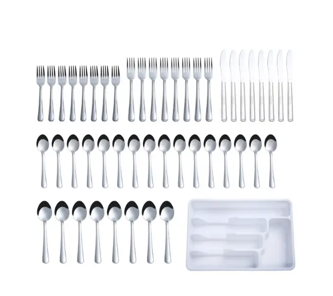 Complete 49-Piece Silverware Collection with Storage Tray, Stainless Steel Service Set for Eight