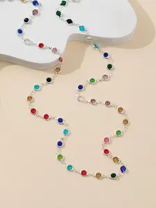 1 Piece Colorful Round Gemstone Y-necklace, Jewel Necklace, Minimalist INS Style, Securely Inlaid Round Gems/Adjustable Chain Length, Elegant with Commute Shirts/Bright with Festival Dresses, Suitable for Women Pursuing Outfit Texture