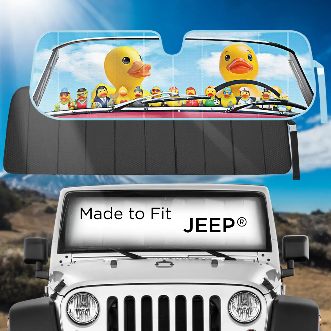 Jeep Sunshade Fits 1987-2025 Jeep Wrangler JK, JL, CJ, YJ, TJ & 2020-2025 Gladiator - Custom Fit Windshield Sunshade Foldable Accordion Interior UV Protection 53” x 16.5”, Reflective, Car Sun Shade Front Window