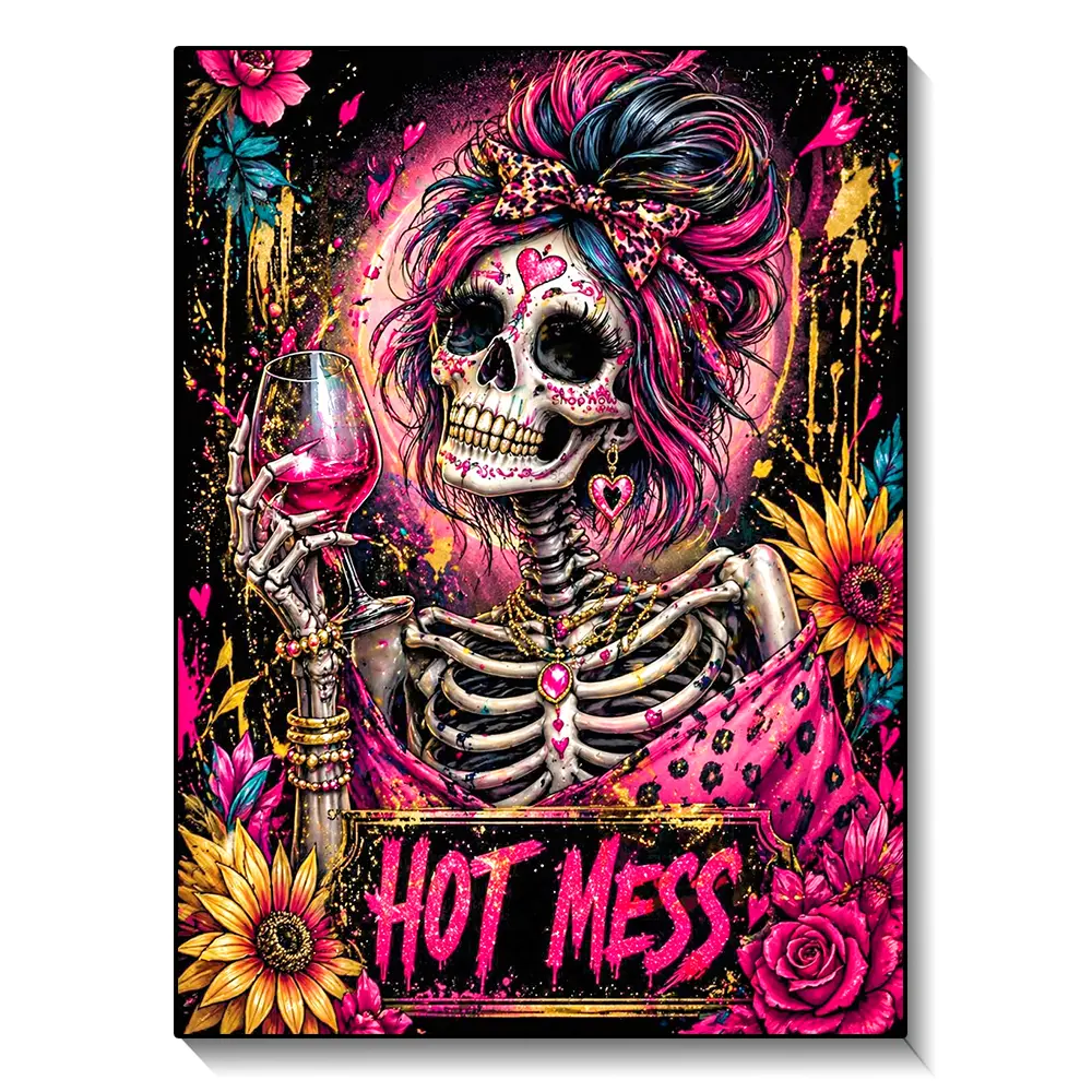 Pink Skeleton Diamond Painting Kit,Funny Skull rhinestone Diamond Art Kit for Adults