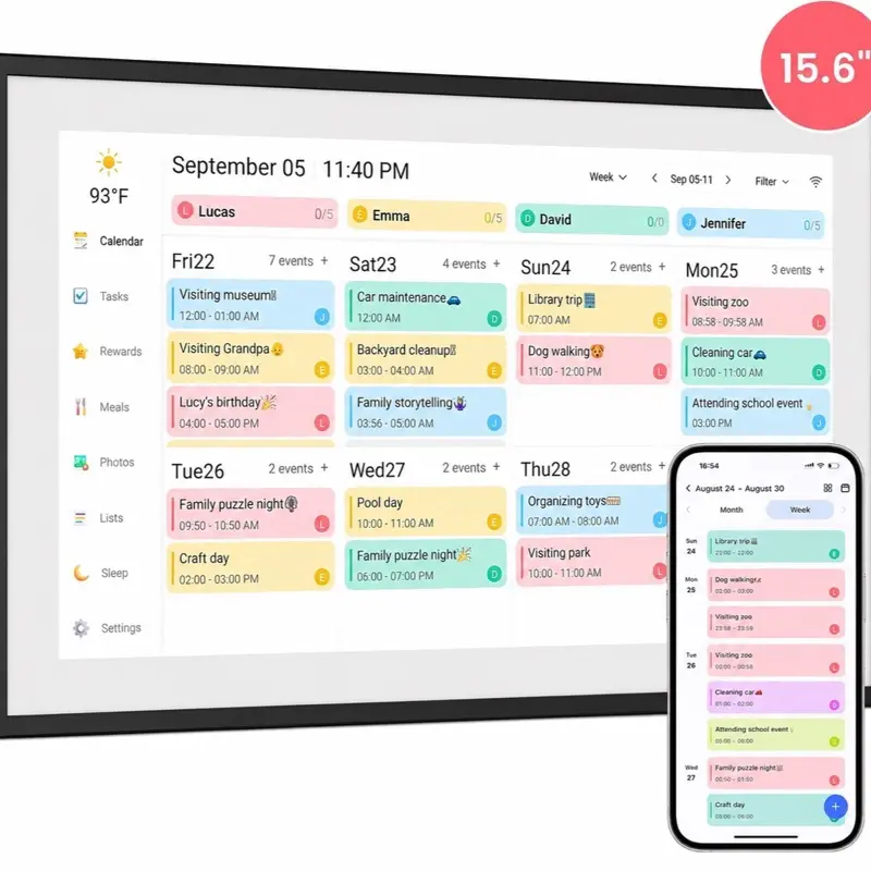 15-Inch Digital Touchscreen Calendar, Wall Planner, Chore Chart, Smart Interactive Display for Family Schedules - Great for Organizing Your 2026 Calendar