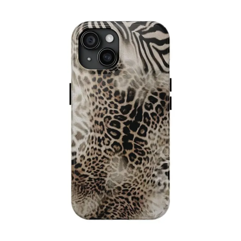 Animal pattern (Cheetah, Zebra, Tiger) phone case, suitable for iPhone phone protection case, sturdy shell, double-layer phone case design.