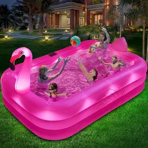 Inflatable Pool with Lights, 2024 Solar Flamingo Swimming Pool for Kids,Adults Inflatable Blow Up