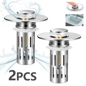 Bath Universal 2-in-1 Bathroom Sink Stopper, Pop-up with Anti-Clog Removable Stainless Steel Filter Basket Drain Hair Stopper, Anti-Odor Stopper Effective Filtration Durable, summer sale Shiny Easy To Install Installation