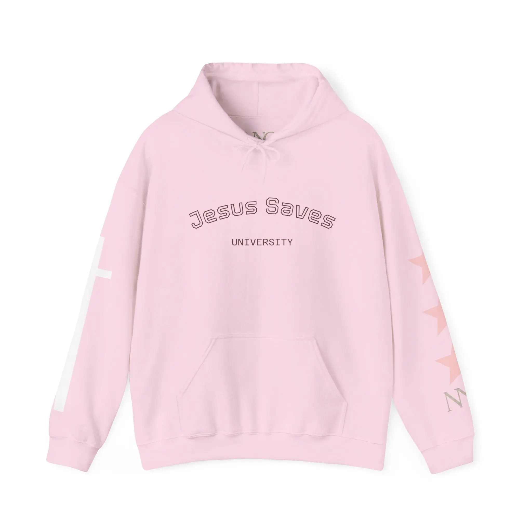Women's Jesus Saves University Pink Graphic Hoodie - Kangaroo Pocket, Everyday Fabric, Long Sleeves, "Learn from your Mistakes" Prints