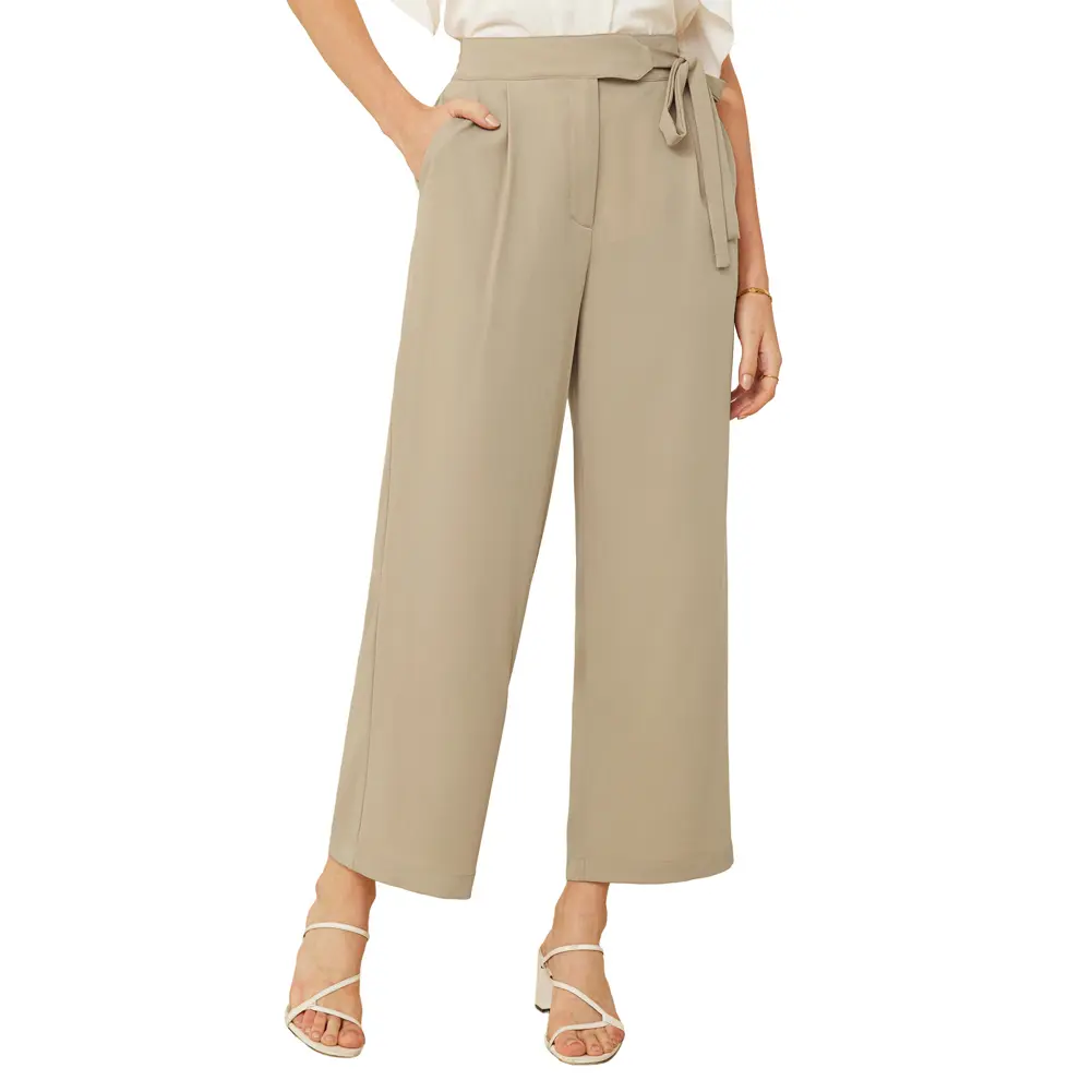 GRACE KARIN Women's Wide Trousers Business Costume Trousers Elegant High Waist Festive Palazzo Trousers with Pockets Belt