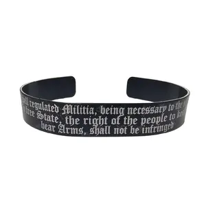 2nd Amendment Freedom Bracelet Engraved Aluminum Cuff with Gothic Script & American Flag Design Patriotic & Durable Made in USA
